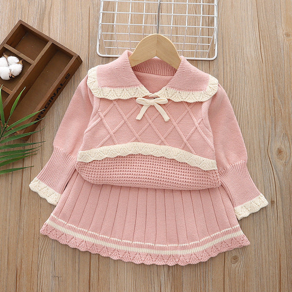 Conjunto Feminino Tricô Lacinho e Sainha
