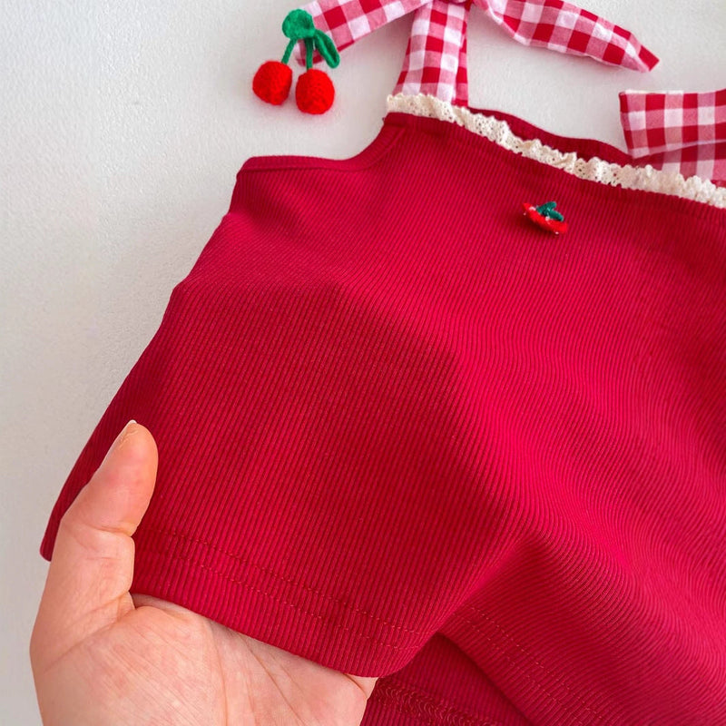 Conjunto Infantil Feminino Xadrez Cerejinhas