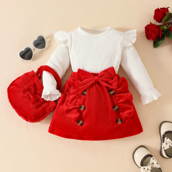 Conjunto Infantil Feminino Vermelho Lacinho + Bolsa