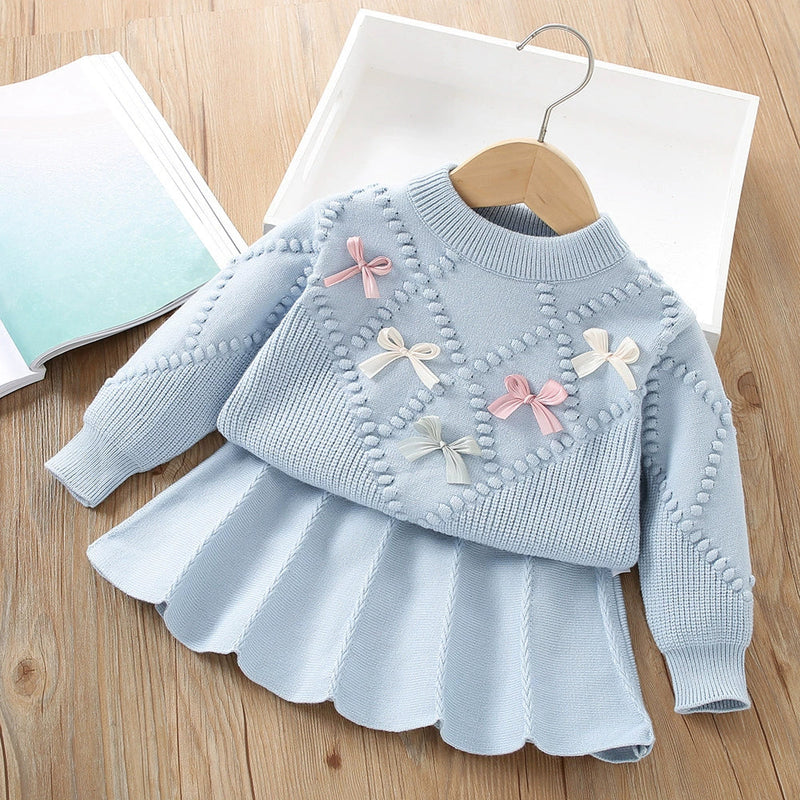 Conjunto Infantil Femino Tricô Lacinhos