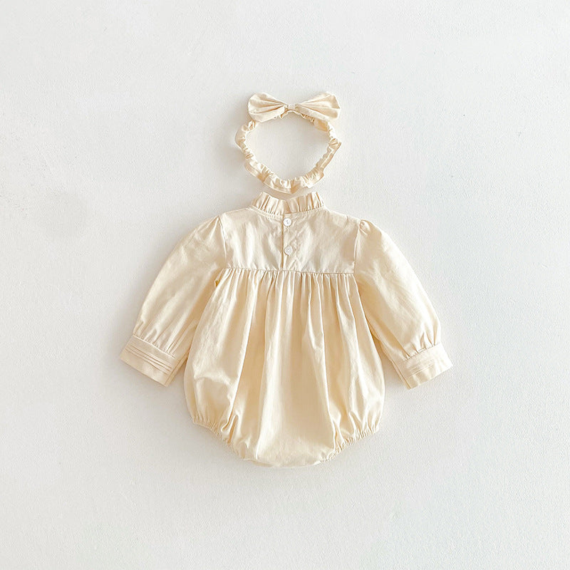 Body/ Vestido Infantil Bege Bordadinho