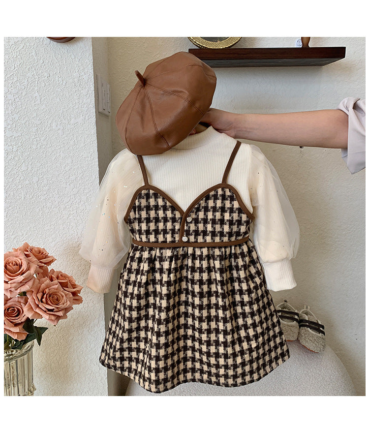 Conjunto Infantil Vestido Xadrez + Manga Longa