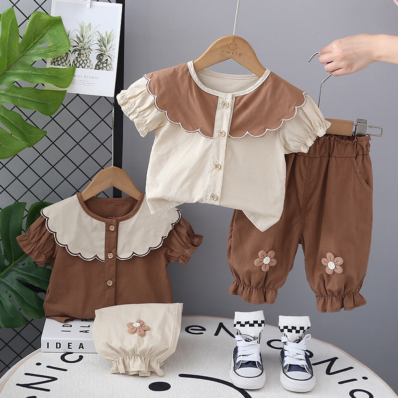 Conjunto Infantil Feminino Gola e Florzinhas
