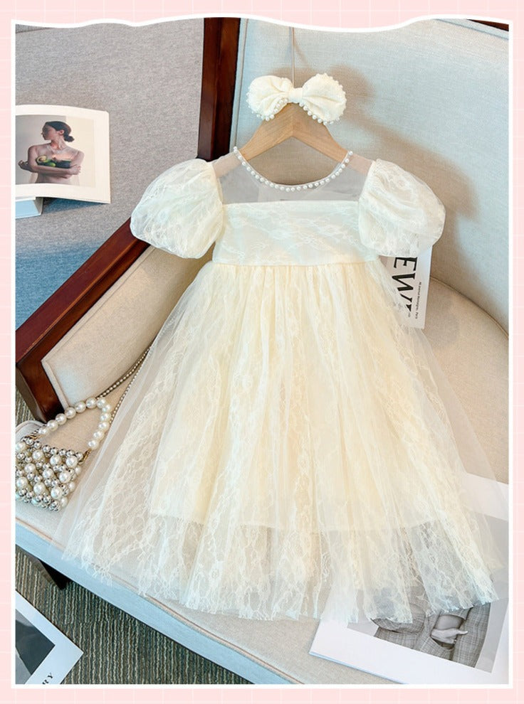 Vestido Infantil Rendado Pérolas