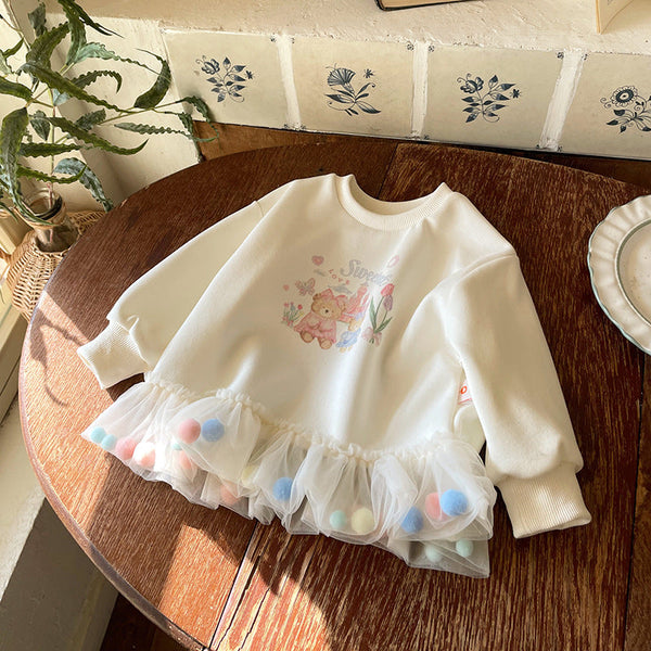 Vestido Infantil Ursinho com Pompom Colorido