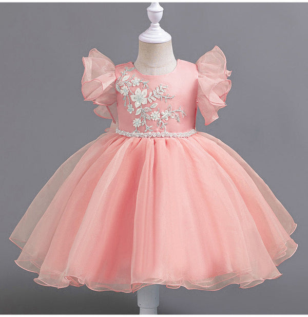 Vestido De Festa Infantil Flores Manguinha Voadora