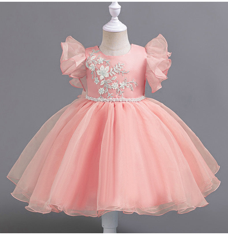 Vestido De Festa Infantil Flores Manguinha Voadora