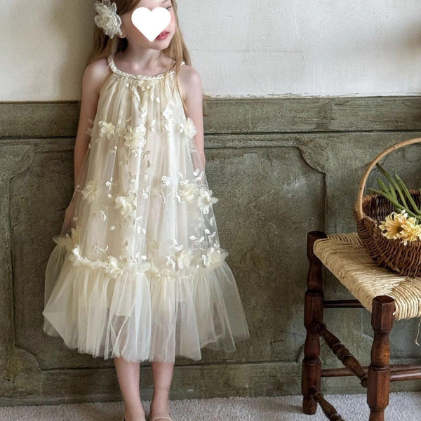 Vestido Infantil de Tule Floral