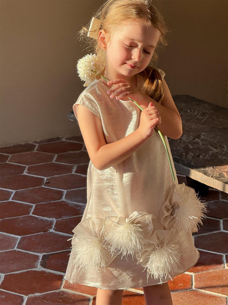 Vestido de Festa Infantil com Plumas
