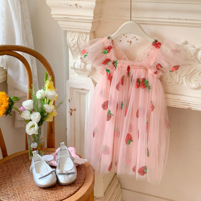 Vestido Infantil Tule Moranguinhos