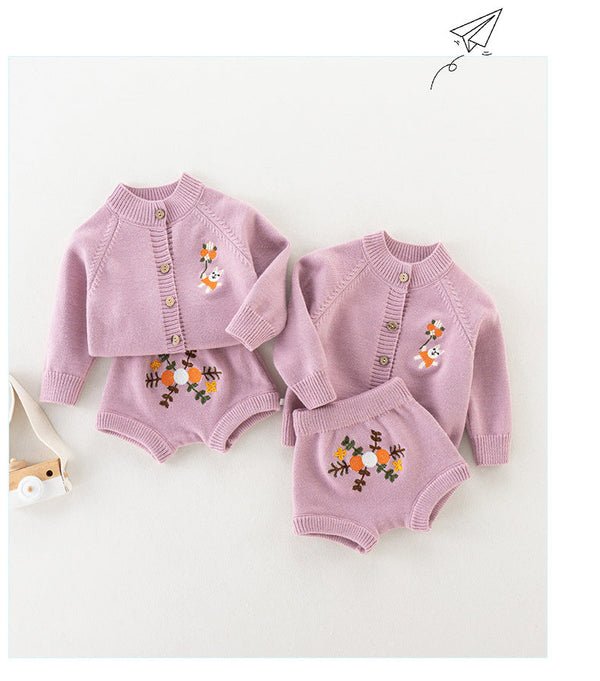 Conjunto Infantil Feminino Tricô Florzinhas