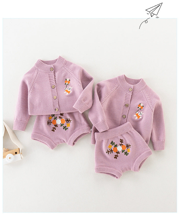 Conjunto Infantil Feminino Tricô Florzinhas