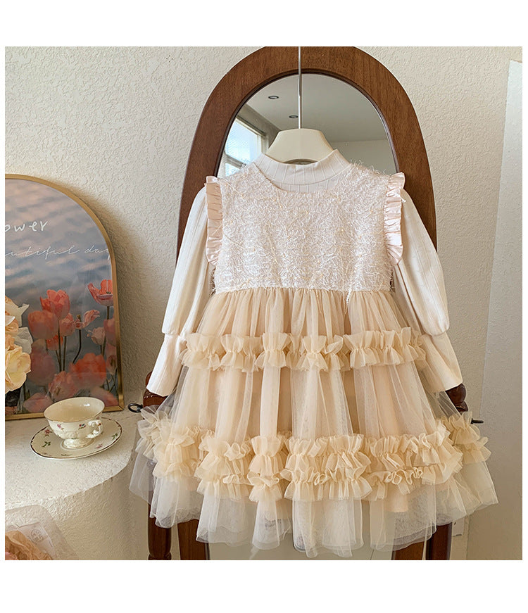 Vestido Infantil Manga Longa e Tule 2 Peças