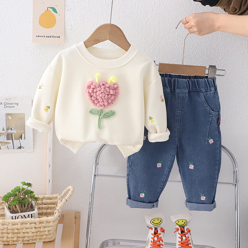 Conjunto Infantil Feminino Florzinhas e Jeans