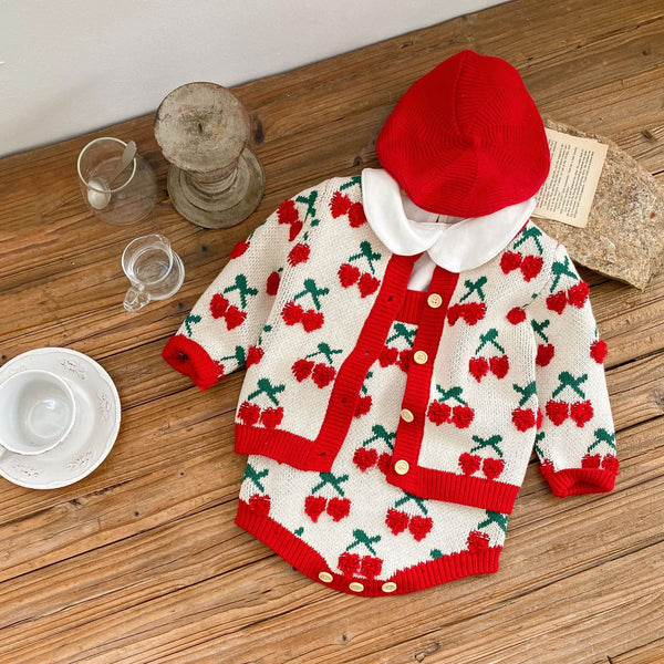Conjunto Infantil Feminino Tricô Cerejinhas