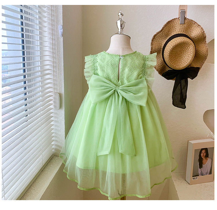 Vestido Infantil Tule Florzinhas e Laço