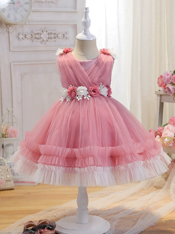 Vestido De Festa Infantil de Tule Flores