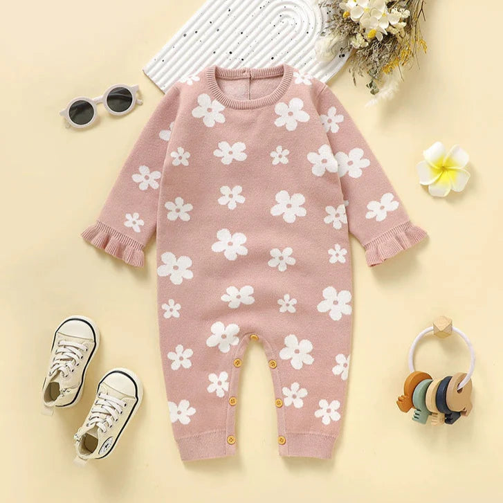 Macacão Infantil Tricô Florzinhas
