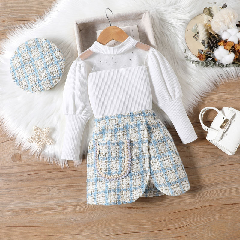 Conjunto Infantil Feminino Branco e Tweed