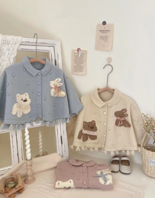 Cardigan Infantil Feminino Pompom Ursinho