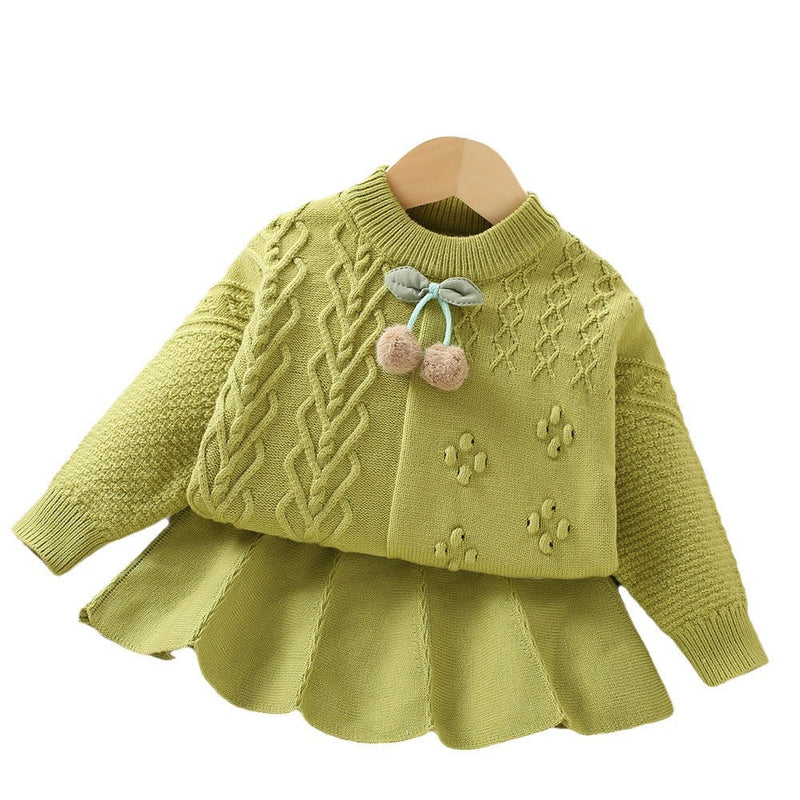 Conjunto Infantil Feminino Tricô Moussi Cerejinha