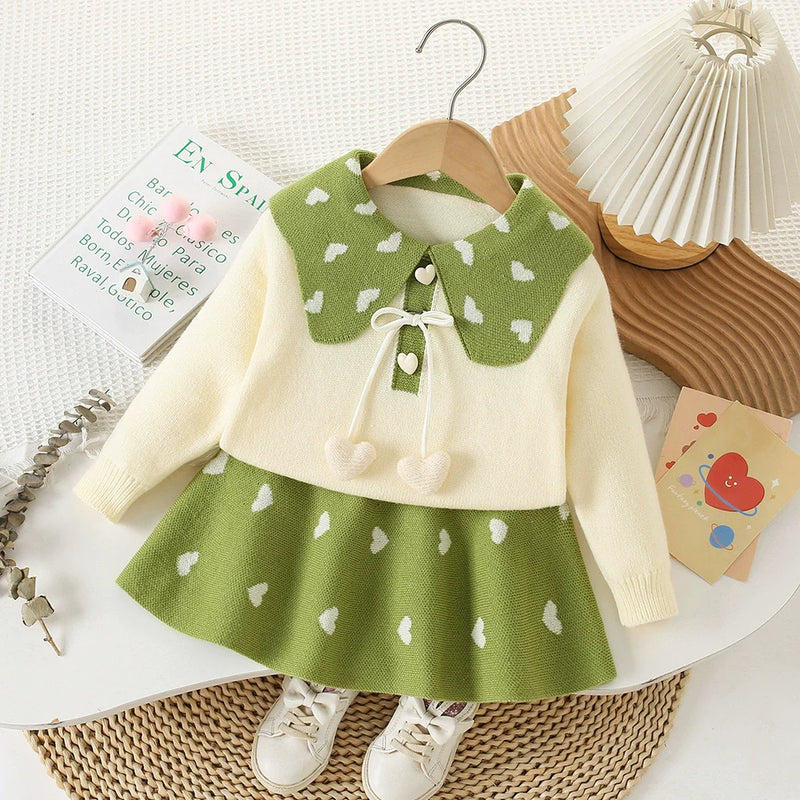 Conjunto Infantil Feminino Tricô Corações