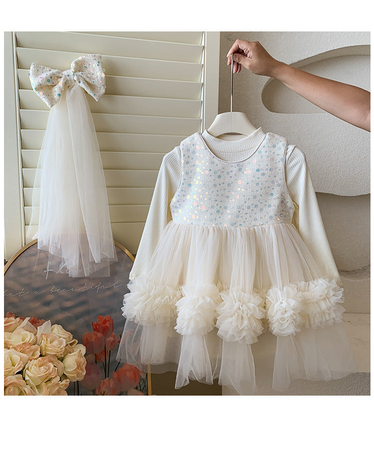 Vestido Infantil Tule Brilhante + Lacinho