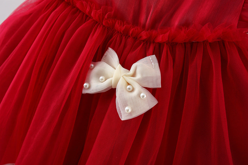 Vestido Infantil Tule Lacinho Pérolas