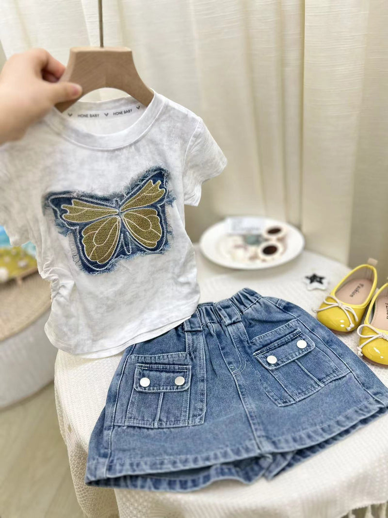 Conjunto Infantil Feminino Jeans Borboleta