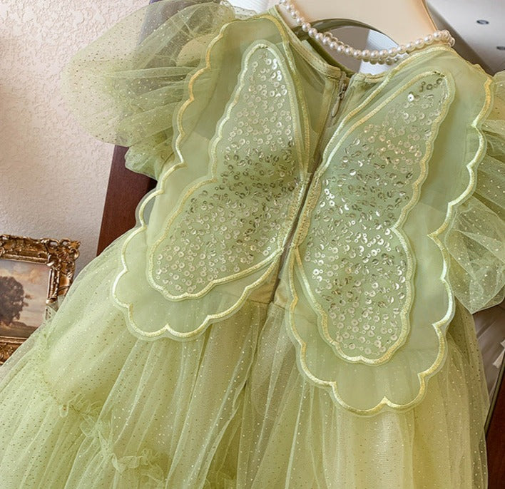 Vestido Infantil Verde Brilhante Asinha