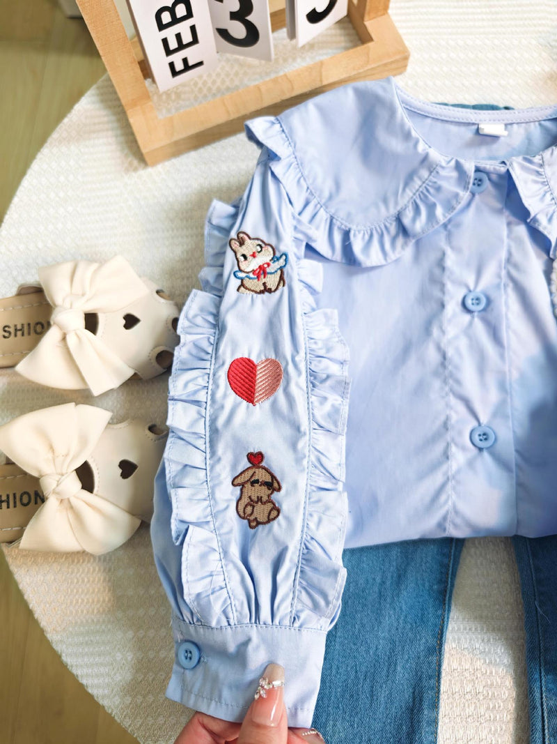 Conjunto Infantil Feminino Camisa + Jeans Corações