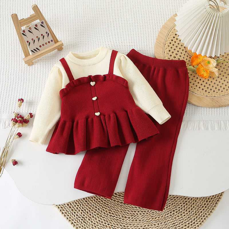 Conjunto Infantil Feminino Tricô Coraçõeszinhos