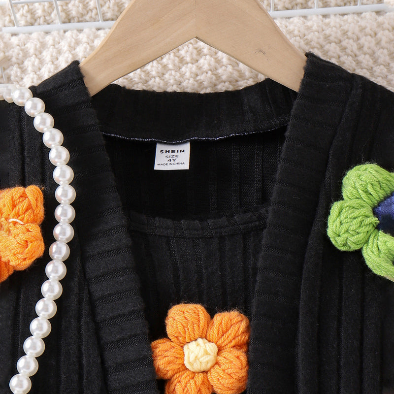 Conjunto Infantil Feminino Preto Florzinhas