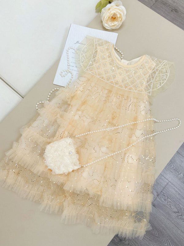 Vestido Infantil Tule Pedrarias e Babadinhos