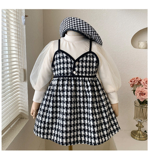 Conjunto Infantil Vestido Xadrez + Manga Longa