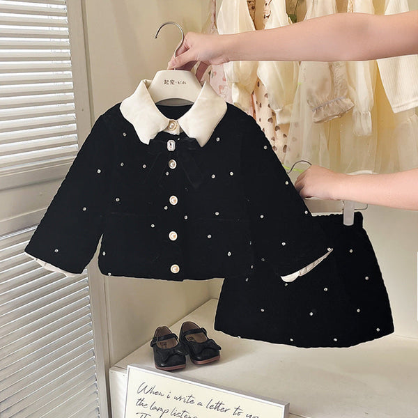Conjunto Infantil Feminino Preto Pérolas