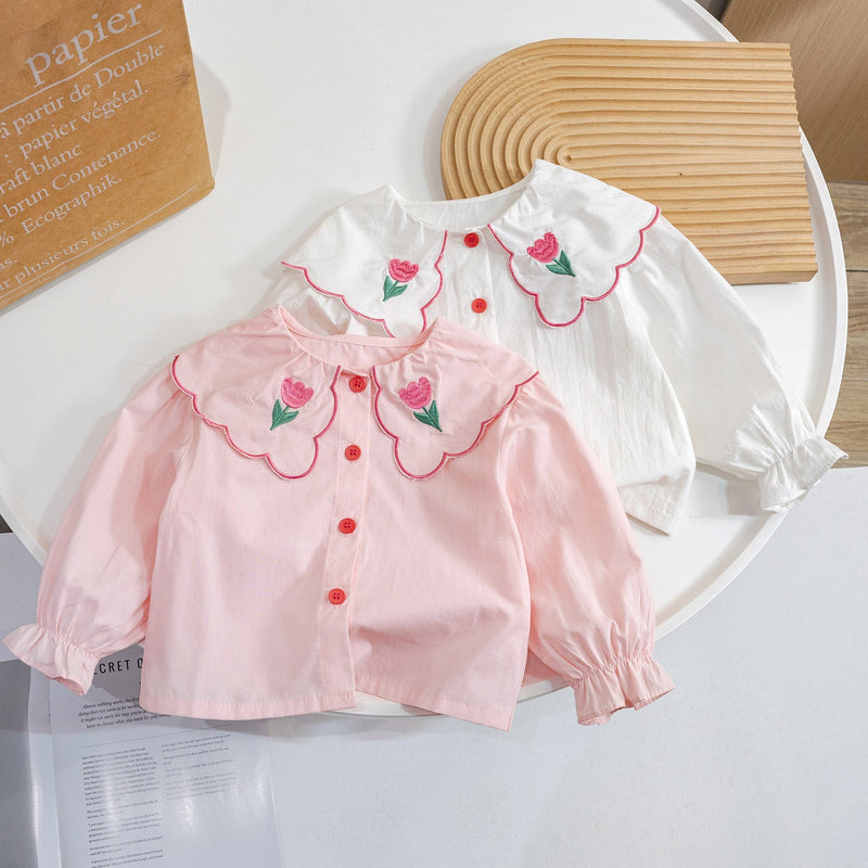 Camisa Infantil Feminina Gola Florzinhas
