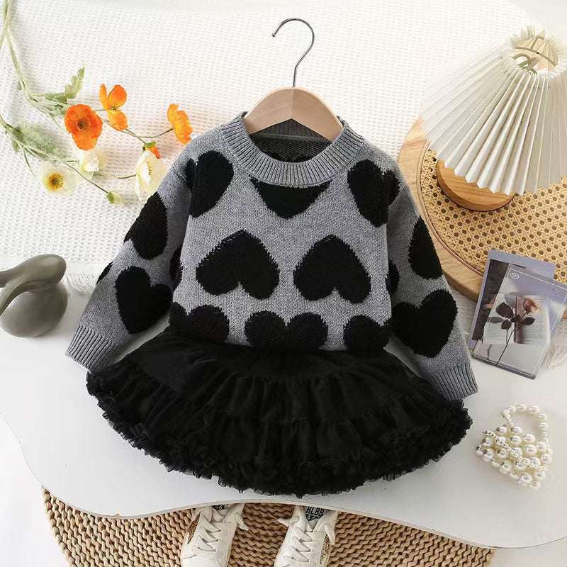 Conjunto Infantil Tricô Corações e Tule