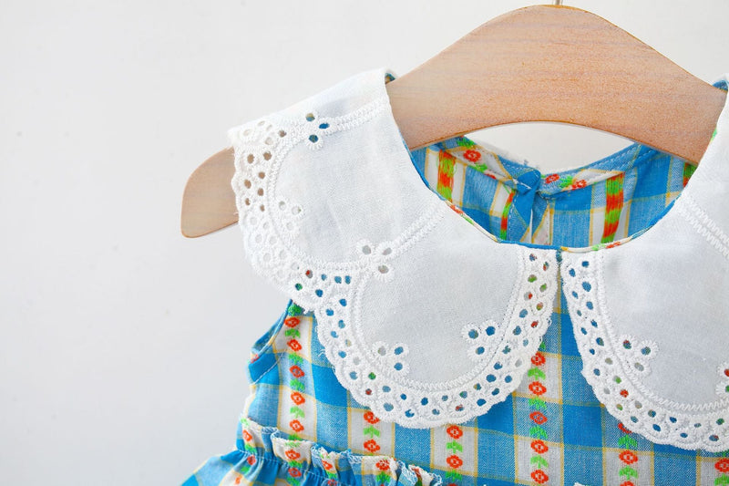 Vestido Infantil Xadrez Rendinha na Gola