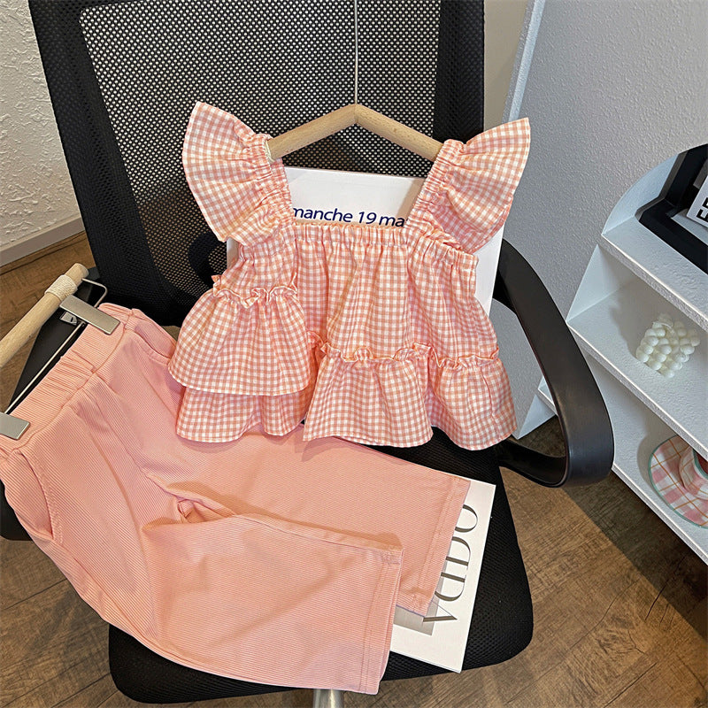 Conjunto Infantil Feminino Xadrez Manguinha Voadroa