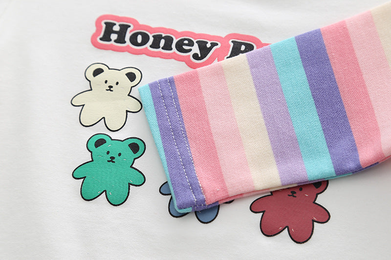 Conjunto Infantil Feminino Jardineira Ursinho e Lístras