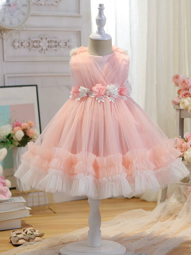 Vestido De Festa Infantil de Tule Flores