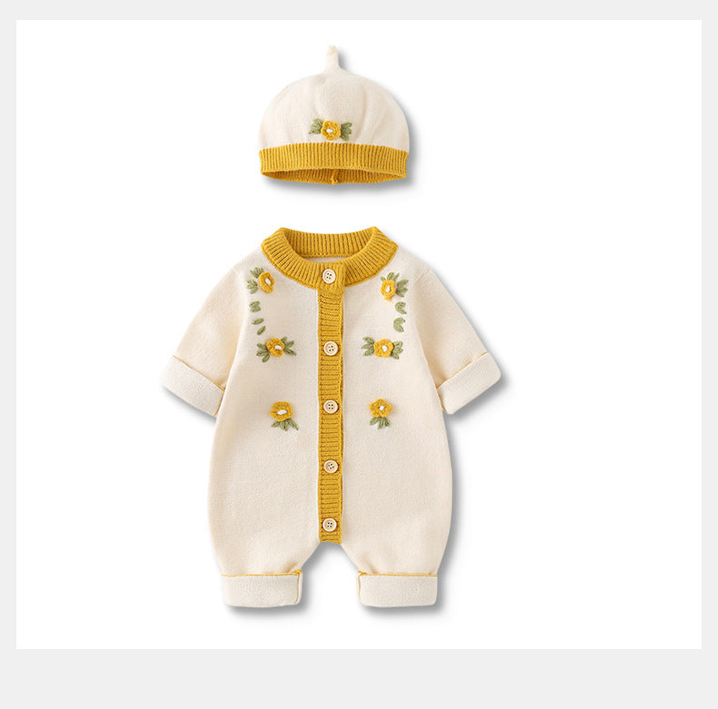 Macacão Infantil de Tricô Florzinhas