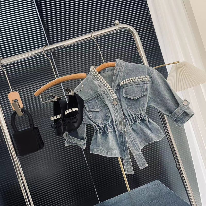 Jaqueta Infantil Feminina Jeans Pérolas