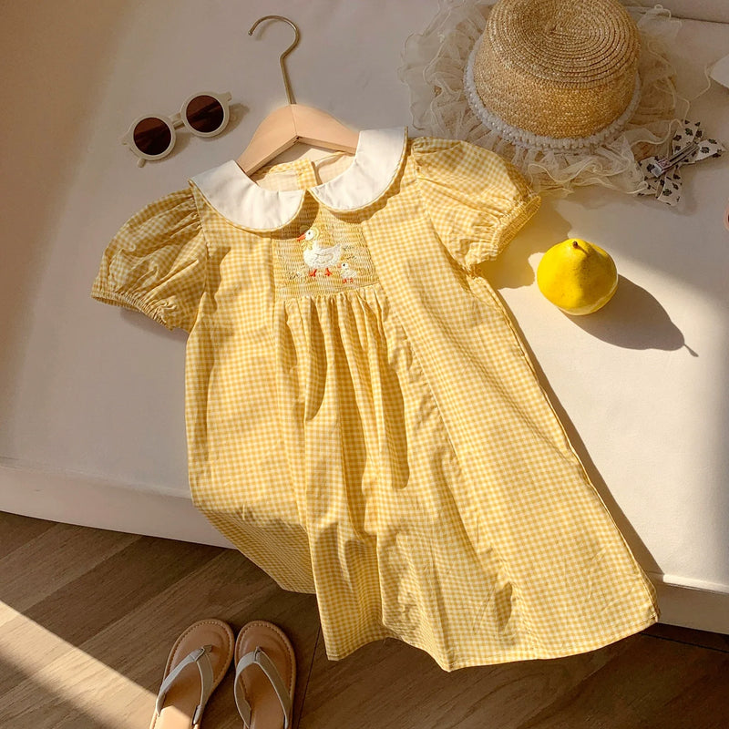 Vestido Infantil Xadrez Amarelinho Patinho
