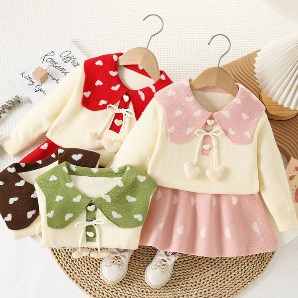 Conjunto Infantil Feminino Tricô Corações