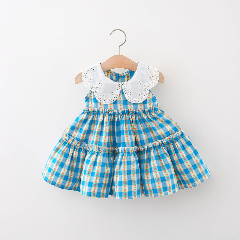 Vestido Infantil Xadrez Rendinha na Gola