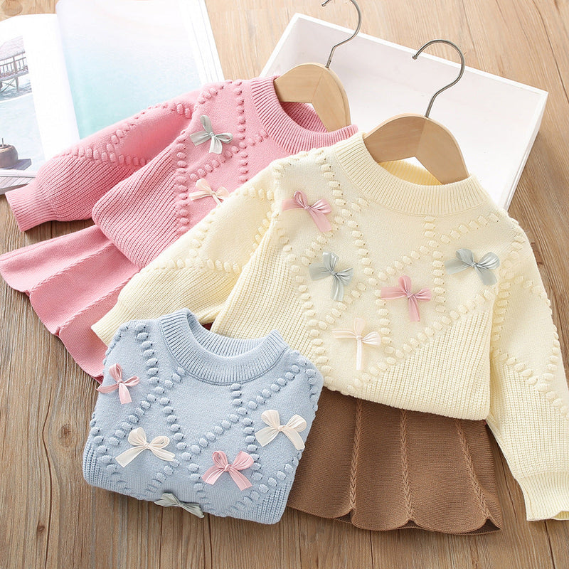 Conjunto Infantil Tricô Feminino Lacinhos