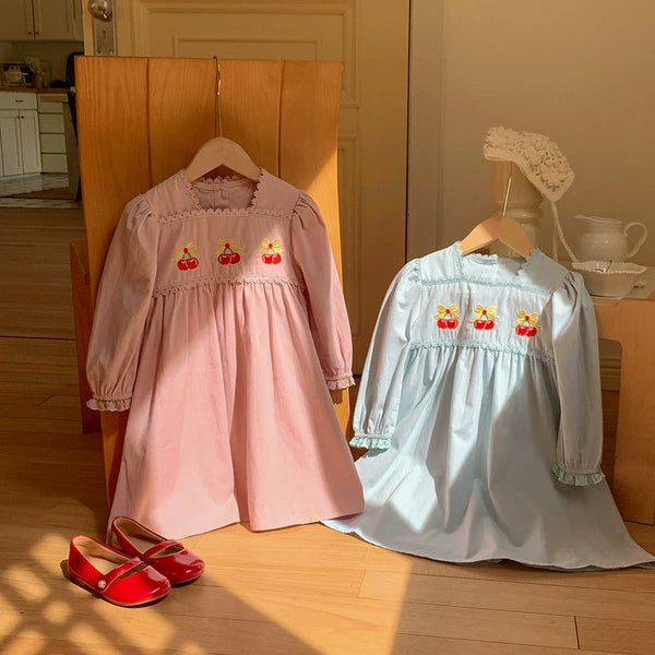 Vestido Infantil Manga Longa Cerejinhas