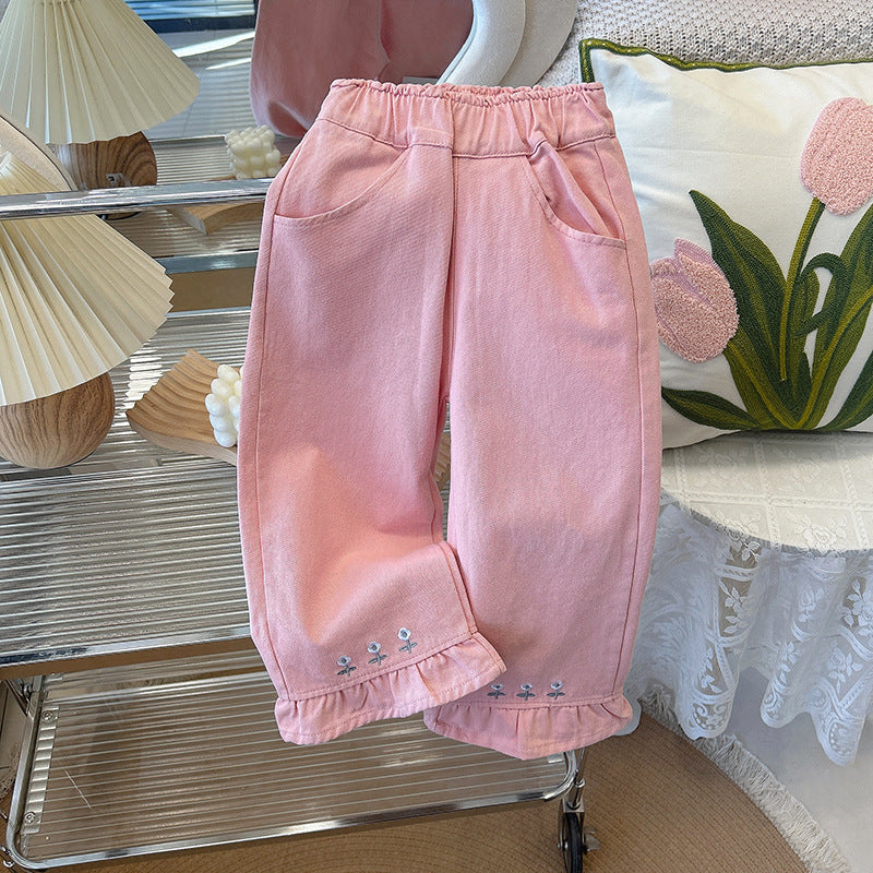 Calça Jeans Infantil Feminina Florzinhas